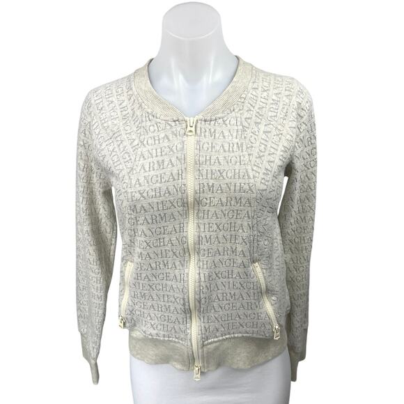 Armani Exchange Gray Spell Out Logo Metallic Zip Up Bomber Sweater Jacket Size L - Picture 1 of 5